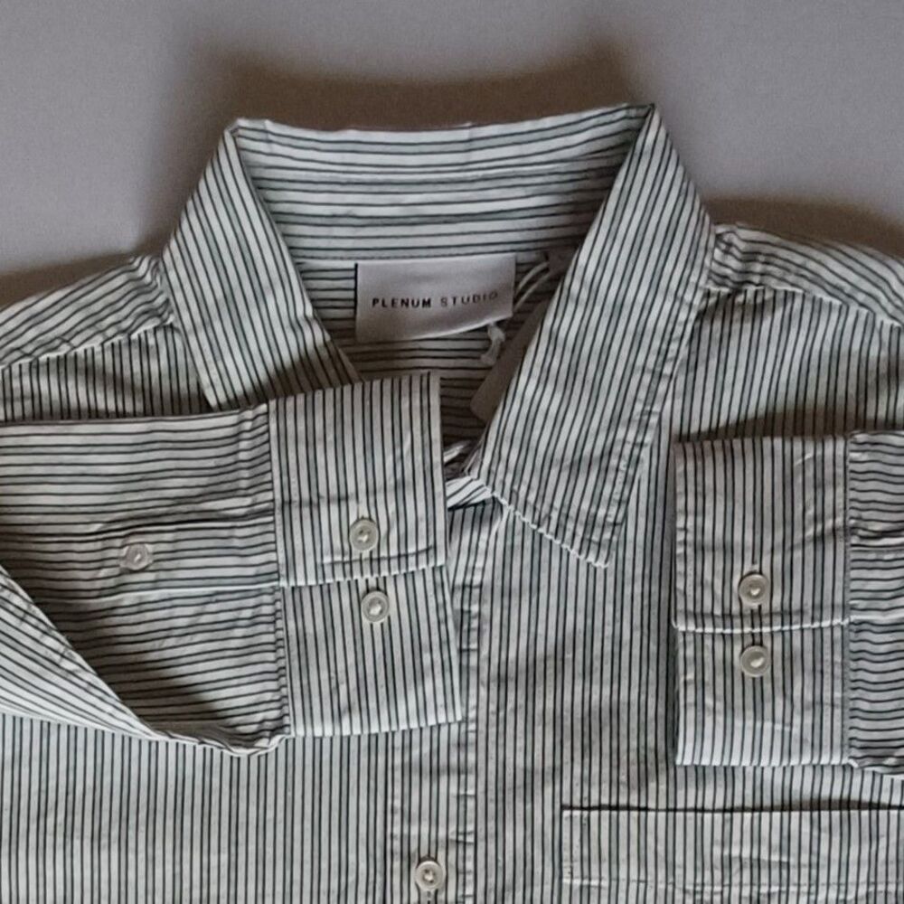 Plenum Studio heavy weight cotton long sleeve stripe cotton shirt size Large